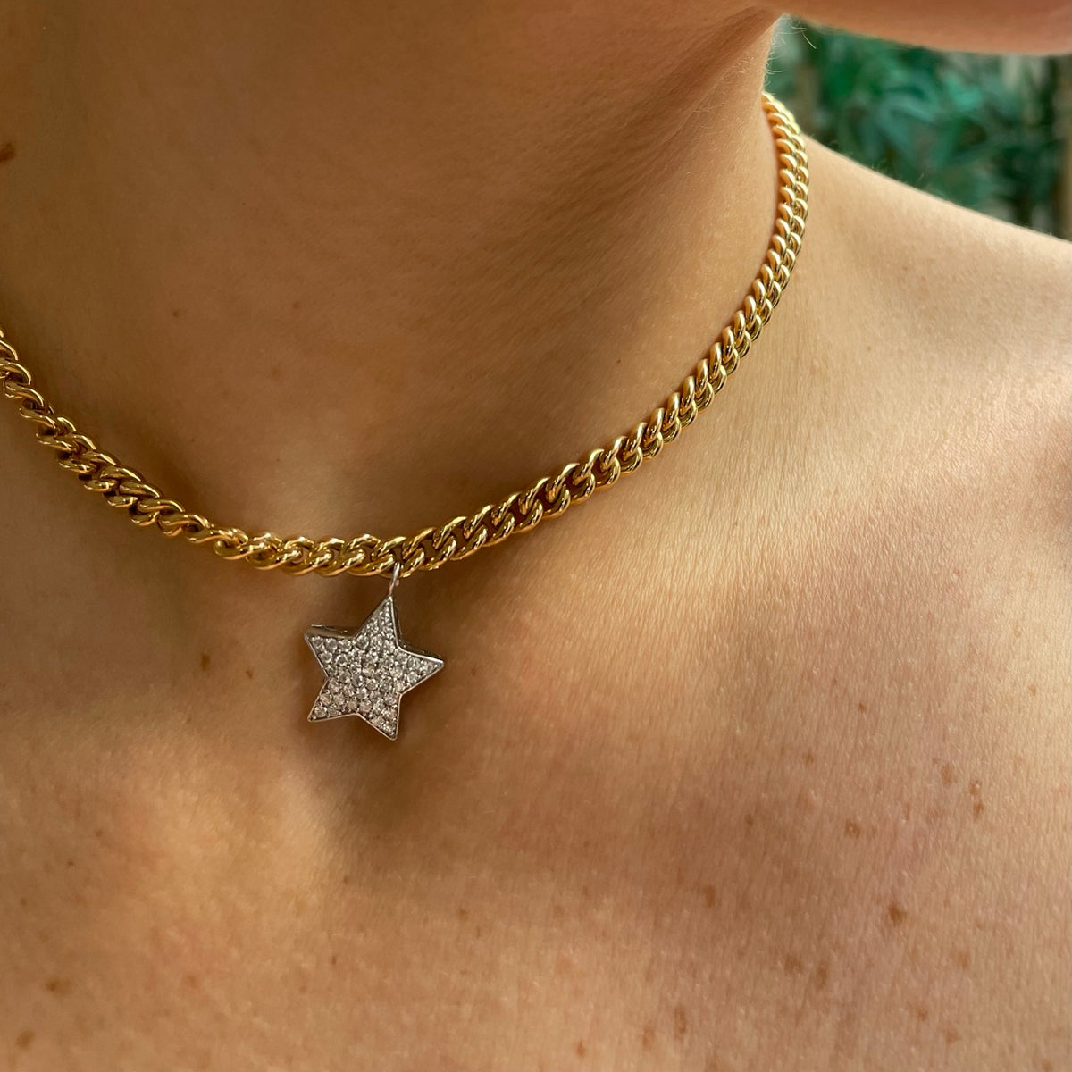 .stella stai. -collana groumette in oro 18kt , stella pendente con diamanti