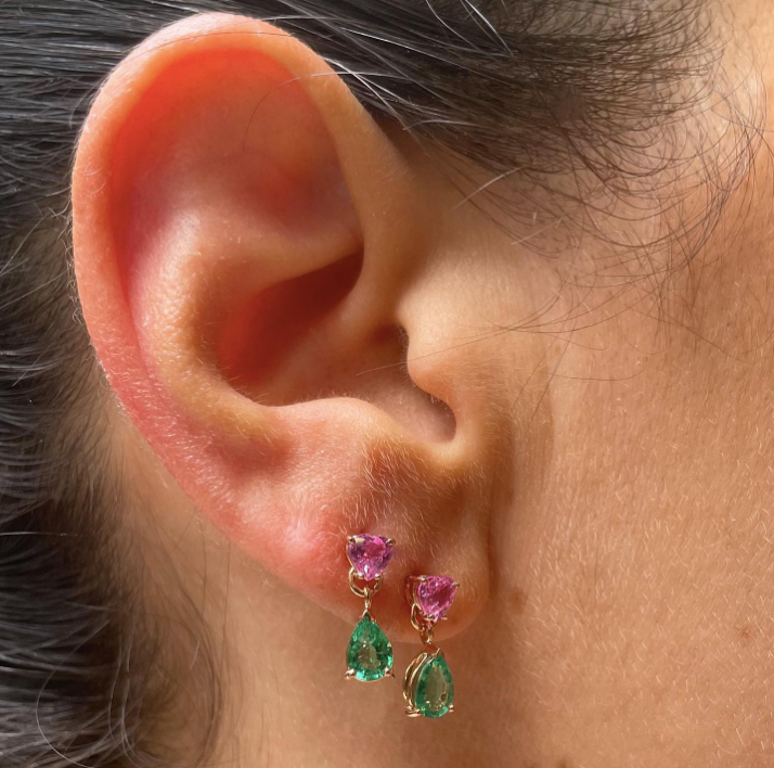 Amore - orecchini con smeraldi e zaffiri rosa