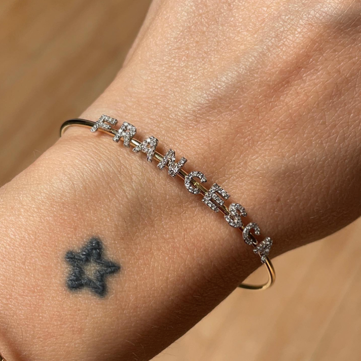 Francesca - bracciale rigido con nome in oro 18kt e diamanti