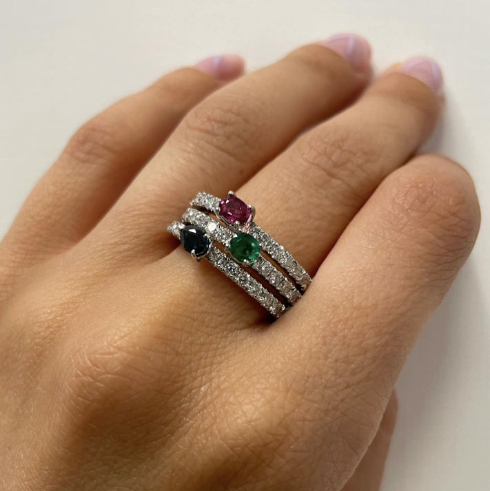 Tris - verette in oro bianco con diamanti e pietre preziose