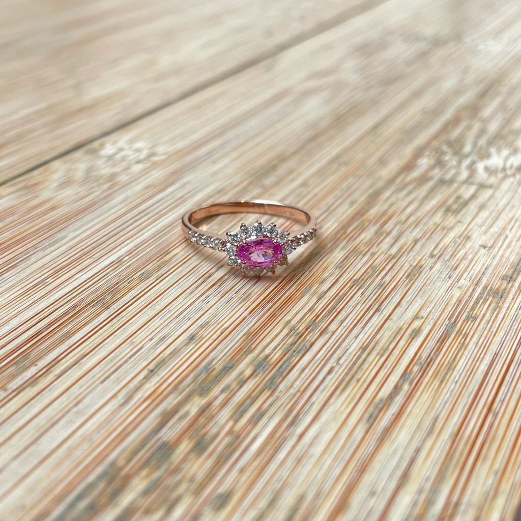 .princi. - anello in oro 18kt con zaffiro rosa e diamanti