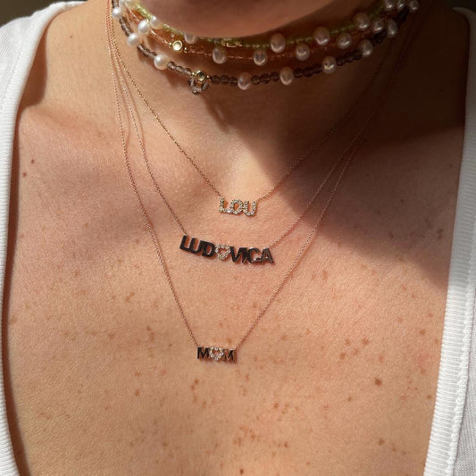 .le rosè. - collana in oro rosa con nome e cuore di diamanti