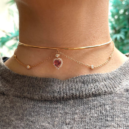 .lalea. - collana rigida in oro 18kt con zaffiro rosa e diamanti