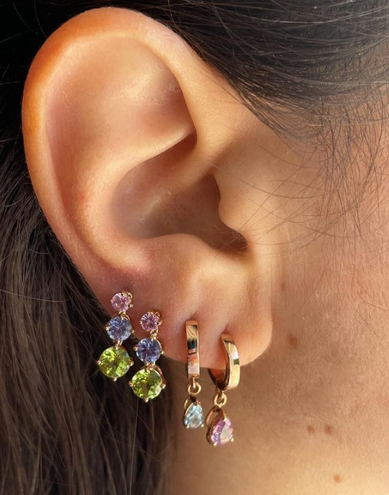 Triple - orecchini in oro 18kt e pietre preziose