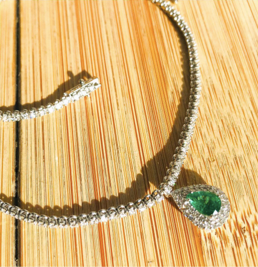 Giuppi - collana tennis in oro 18kt con pendente smeraldo