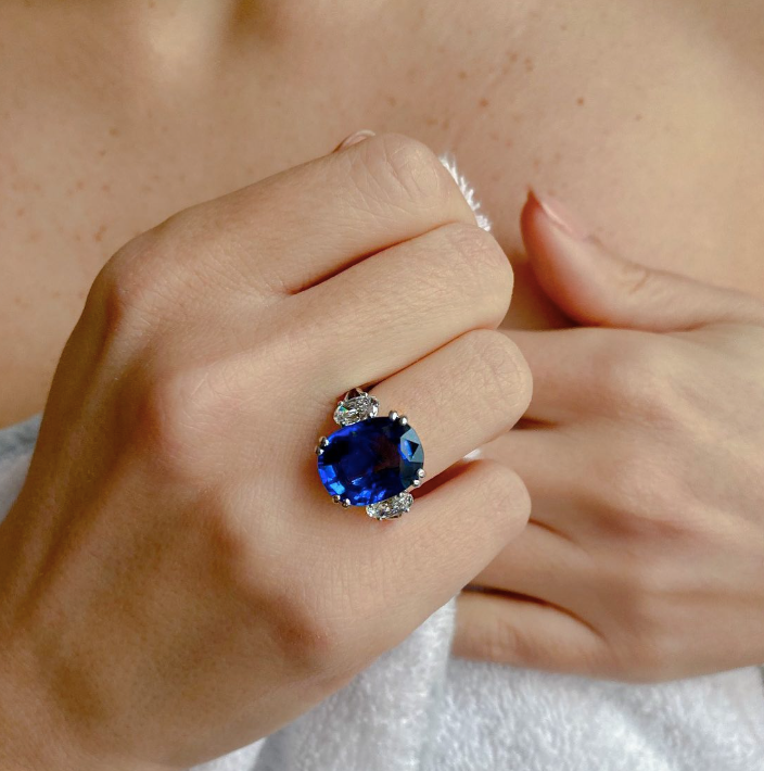 Zap - anello in oro 18kt con diamanti e zaffiro
