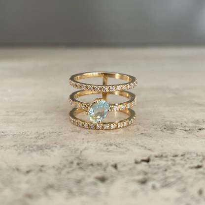 Dea - anello da falange o mignolo con diamanti e acquamarina