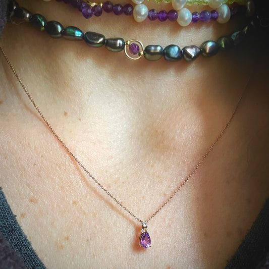 .drop. collana in oro rosa con diamante e ametista